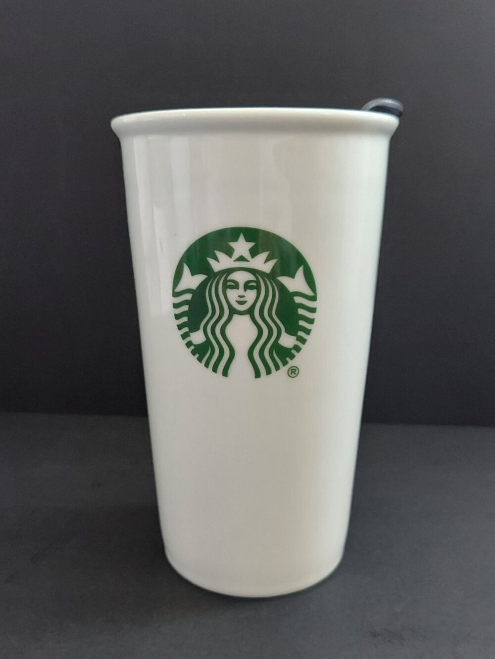Starbucks Ceramic White Green Siren Logo Travel Tumbler Mug Cup 10 oz.